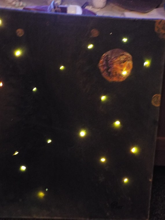 Fantasy Night Sky Painting With Lights Built Into The Picture To Light The Stars