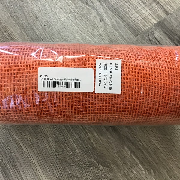 10” Poly burlap Mesh, Deco Mesh, Orange Mesh, orange poly burlap mesh, wreath supplies, mesh wreath, wreath mesh 10”x10yd