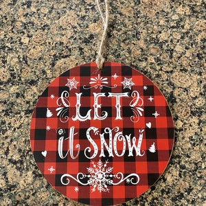 Let It Snow Schild, Weihnachtsschild, Winter Schild, Kranz Schild, Karo Schild, MDF/Papier, Schnee, Schneeflocke, Karo