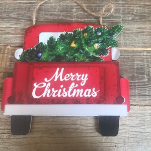 Red Truck Merry Christmas Sign, Red Truck Sign, Christmas Sign, Christmas Trees Sign, MDF Red Truck Sign