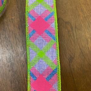 1.5”x10yd Wired Glittered Diagonal Plaid - Pink/Purple/Blue/Lime R2209-13