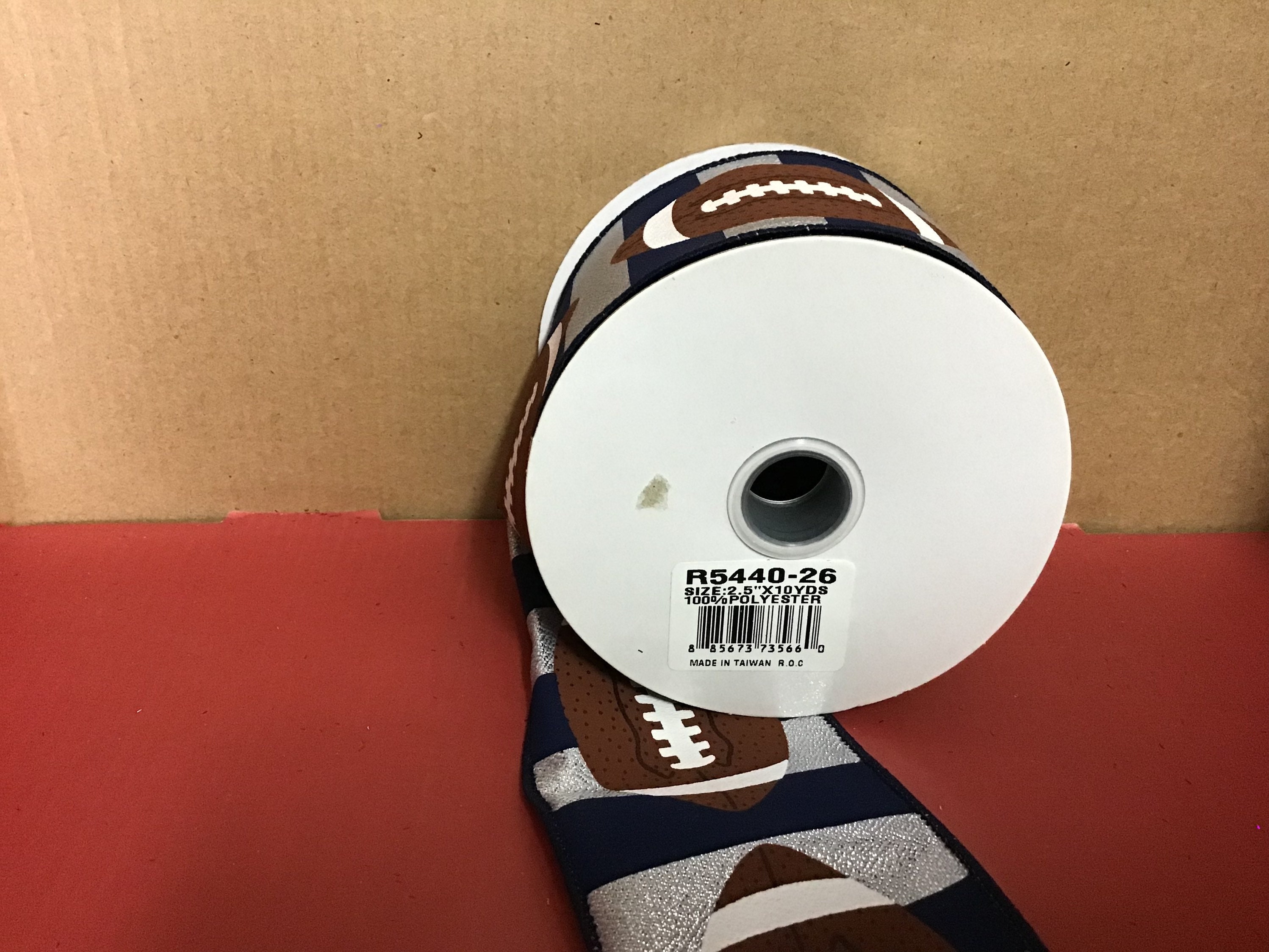 Football Themed Wired Ribbon - 10 Yards Light Beige 2.5 Inch Craft Ribbon