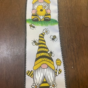 2.5”x10yd Wired Gnome Ribbon,  Bee Gnome Ribbon, Gnome Ribbon, Gnome decor, Bumblebee Ribbon, Gnomes, bee decor