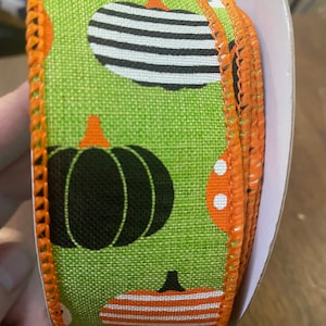 1.5”x10yd Stripped Pumpkin Ribbon, Polkadot pumpkins, Pumpkin Print Ribbon, 2.5&quot; Ribbon, Halloween Ribbon, Fall Ribbon, Pumpkin,