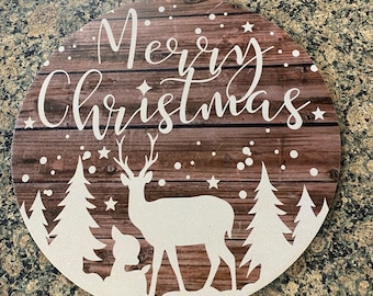 Rentier Frohe Weihnachten Schild, Weihnachten Schild, MDF/Papier Schild, Kranz Schild, Rentier Schild, Weihnachtsschild, Winter Deko, Reh