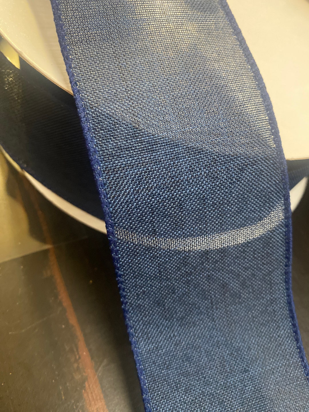 2.5x50yd, Navy Blue Denim Wired Ribbon, Wired Ribbon, 50yd Ribbon