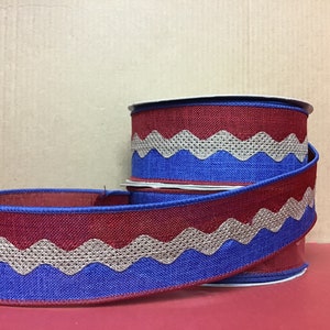 1.5"x10yd Verdrahtetes Webband, Rot, Natur und Blau, Drahtband, 4. Juli Band, Americana Band, rotes Band, patriotisch