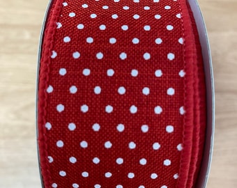 1.5"x10yd wired ribbon, red Swiss Dot Ribbon, Wired Ribbon, red ribbon, Spring ribbon, Farmhouse ribbon, ribbon, red
