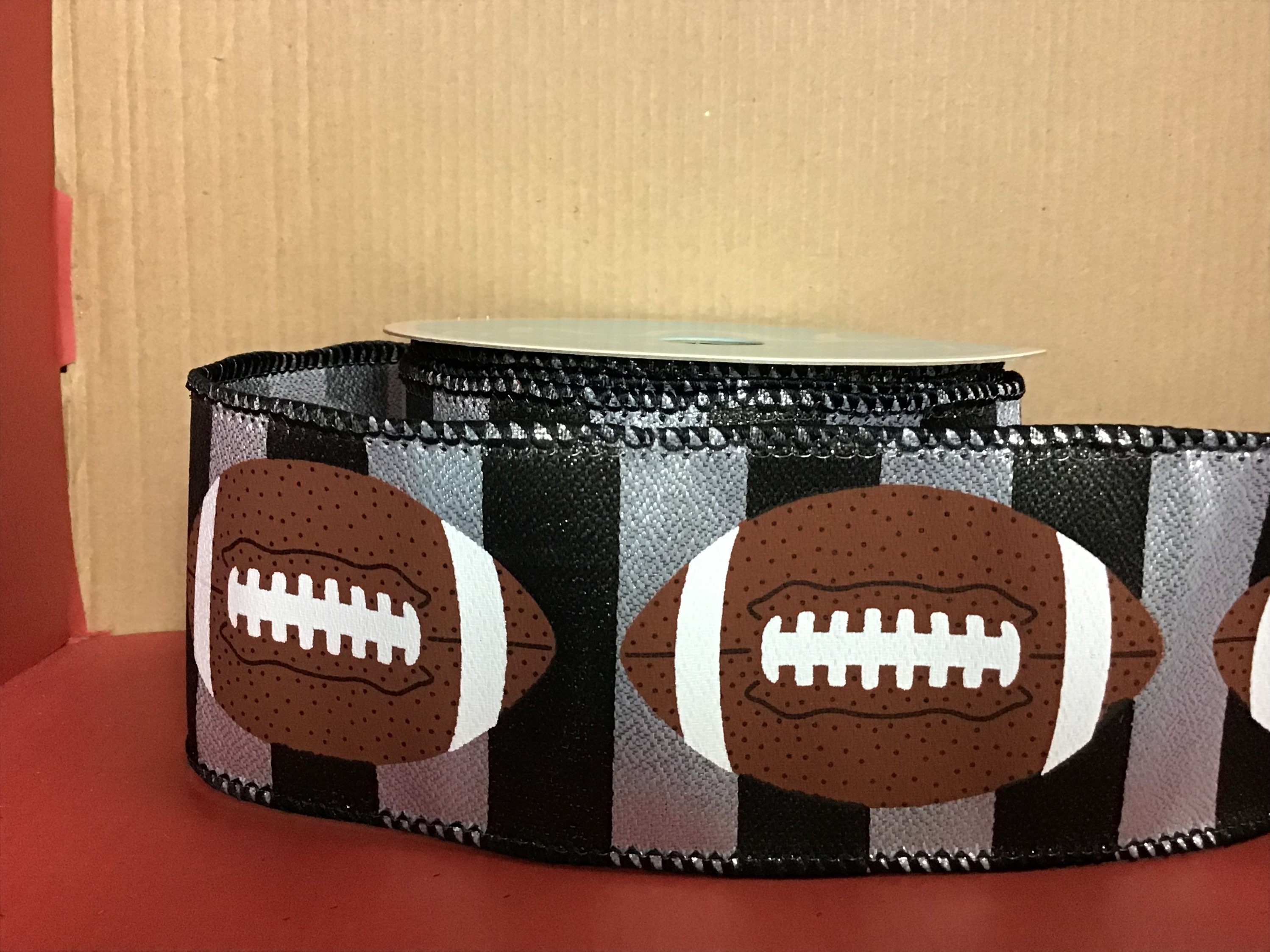 2.5x10yd Football Wired Ribbon Football Ribbon Wired Etsy UK