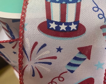 2.5 "x10yd cinta patriótica cableada, cinta roja blanca y azul, cinta cableada, cinta 4 de julio, cinta americana, cinta roja, patriótica