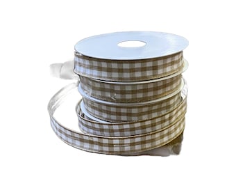 5/8” X 10yd Wired Classica Chex Ribbon - Tan/White RJ17203-15