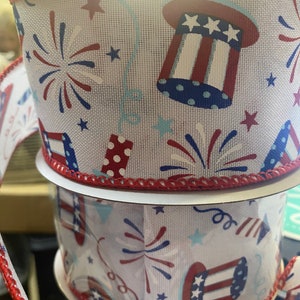 Cinta patriótica con cable de 1,5"x10yd, cinta roja, blanca y azul, cinta con cable, cinta del 4 de julio, cinta americana, cinta roja, patriótica