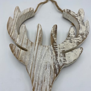 7.5&quot;x0.75&quot;x8&quot; Whitewashed Wood Deer Head - BQ077 Christmas sign, winter decor, deer
