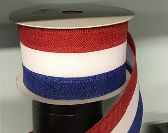 2.5”x50yd Red White Blue Wired Ribbon, Patriotic Ribbon, 4th of July Ribbon, Veterans Day Ribbon, Q501540-48