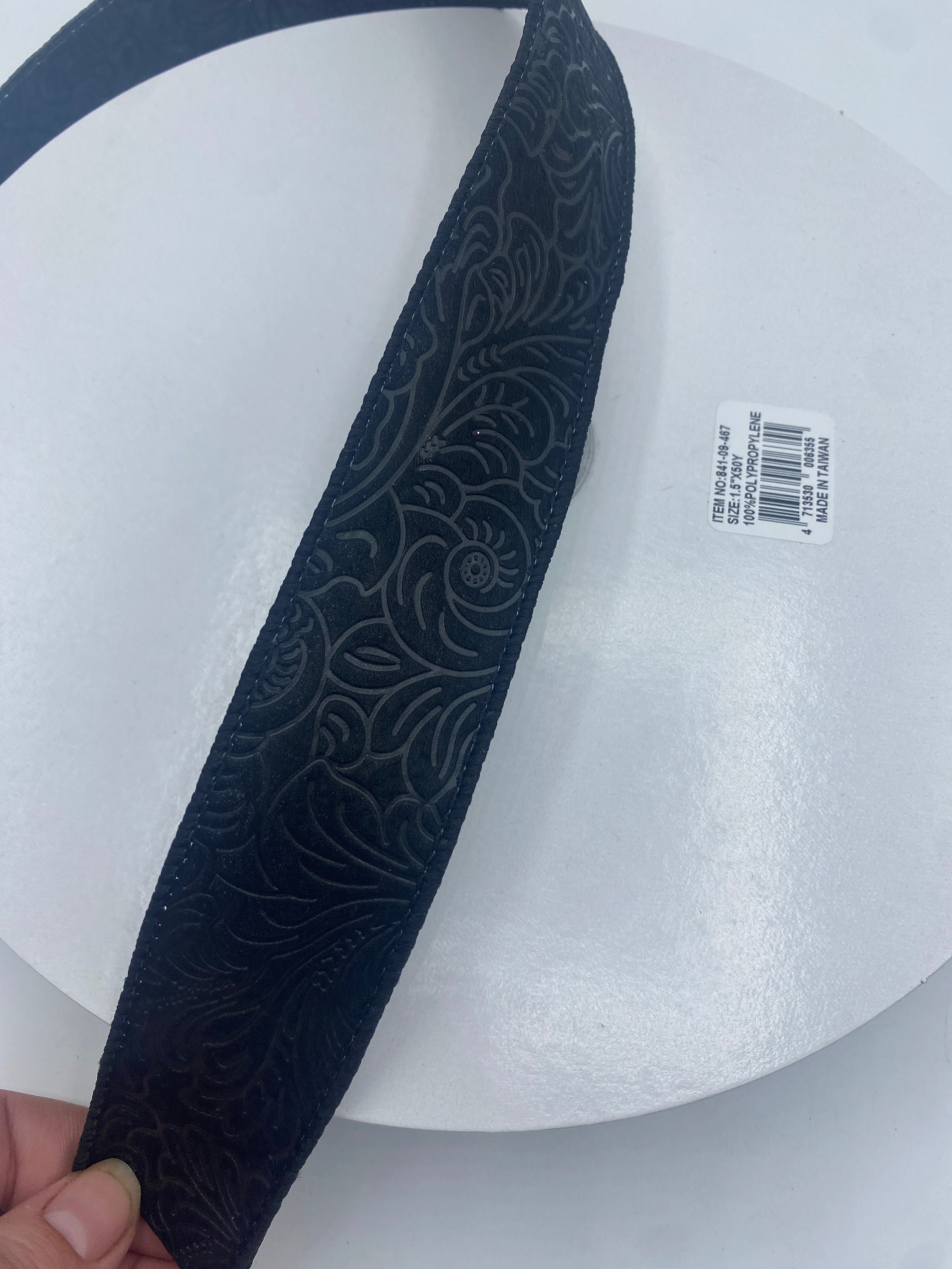 1.5”X 50yd Black Flower Embossed Wired Ribbon - 984209-21C