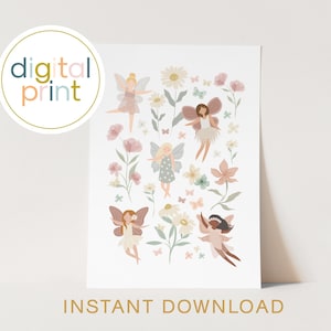 Digital Fairy Print Download - INSTANT DOWNLOAD Wildflower Nursery Wall Decor, Fairy Bedroom Decor, Nursery Decor, Girls Bedroom Poster.