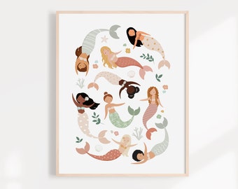 Mermaid Kids Room Print, Girls Bedroom Decor (UNFRAMED)