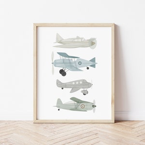 Kids Vintage Airplane Wall Print, Children&#39;s Transport Art, Aviation Print, Plane Nursery Decor, Boys Travel/ Adventure Poster, Pilot Theme