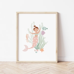 Meerjungfrau Schlafzimmer Druck, Kinderwand Kunst, Meerjungfrau Schlafzimmer Dekor, Unter dem Meer Spielzimmer Druck, Kinderzimmer Dekor, Mädchen Schlafzimmer Poster.