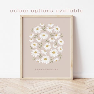 Personalised Floral/ Daisy Nursery Wall Print - Colour Options, Whimsical Bedroom Wall Print, Floral Nursery Decor, Baby Girl Pink Nursery