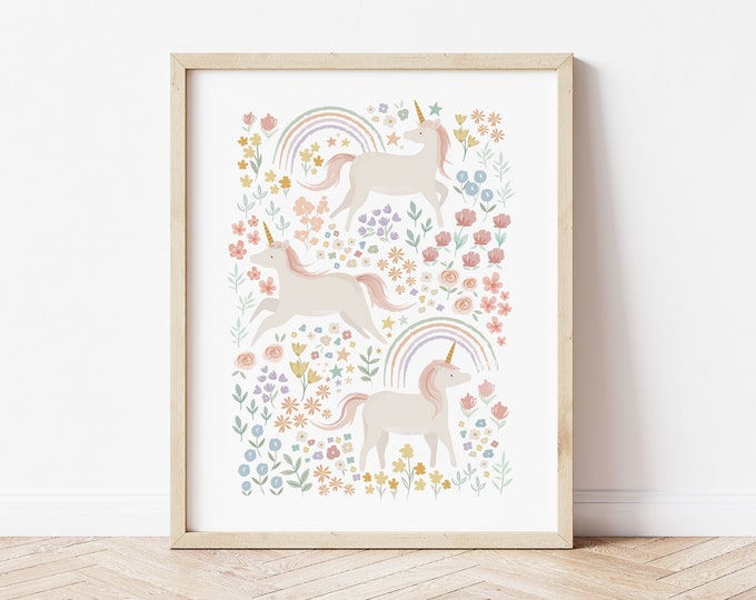Unicorn Wildflower Nursery Print – Whimsical Princess Decor