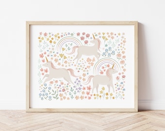 Unicorn Wildflower Art Print – Whimsical Nursery Decor