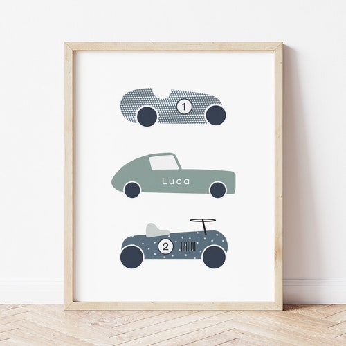 Set of 3 Personalised Car Nursery Prints Kids Vehicle Wall Etsy UK