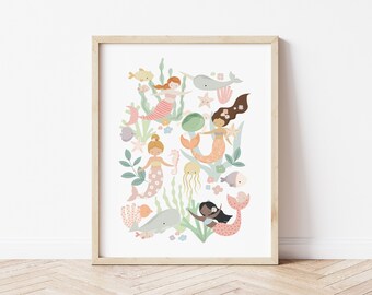 Pastel Mermaid Children's Print – Ocean Nursery Art