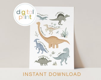 Dinosaur Art Print – T-Rex, Stegosaurus, Diplodocus (Digital Download)