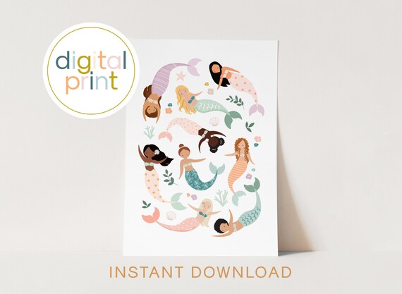 Mermaid Art Print – Playful Girls Bedroom Decor (Digital Download)
