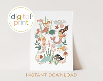 Mermaid Nursery Art Print – Children's Bedroom Decor (Digital Download)