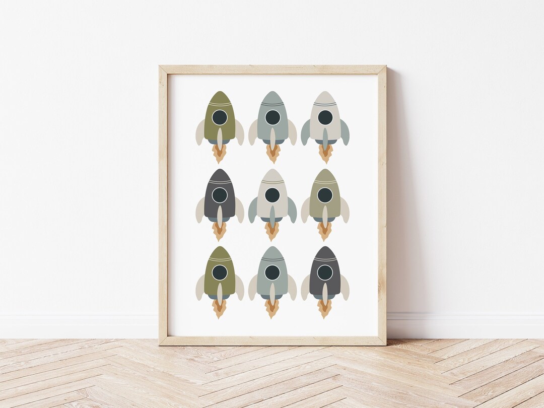 Rocket Art Print - Colour Options Available, Space Bedroom Decor ...