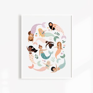 Personalised Mermaid Print Set, Mermaid Nursery Decor, Ocean Bedroom ...