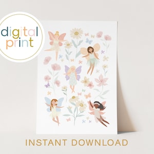 Pastel Fee Print - Blumige Kinderzimmer Deko, Mädchenzimmer (Digitaler Download)