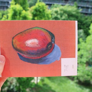 Mango - impresión en tarjeta A6 firmada por el artista - Ilustración de Mango, pintura acrílica sobre tela (1990)
