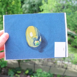 Vintage Yellow Lemon - impression sur carte A6 signée par l'artiste - Illustration citron, peinture acrylique sur tissus (1990)