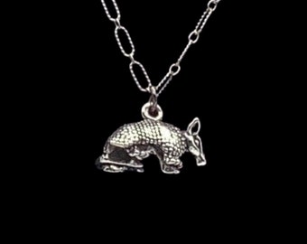 Armadillo Charm, Oxidized Sterling Silver Necklace