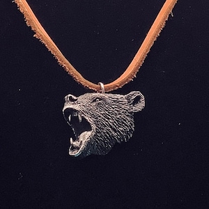 Grizzly Bear Necklace, Handmade Pewter Bear Pendant