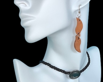 Boho Chic Long Leather Earrings on Sterling Silver Ear Wires
