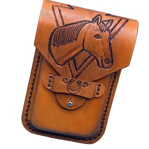Leather Phone Holder with Hand-tooled Horse