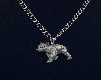 Baby Bear Necklace, Bear Pendant Necklace Pewter