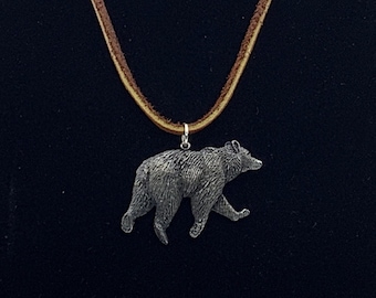 Bear Necklace,  Stainless Steel Chain with Bear Pewter Pendant