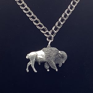 Bison Pewter Pendant Necklace, Buffalo Pendant Necklace