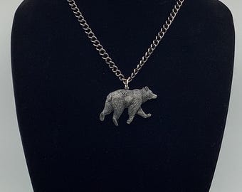 Bear Necklace,  Stainless Steel Chain with Bear Pewter Pendant