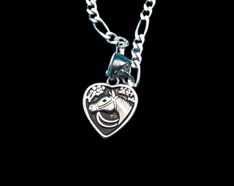 Sterling Silver Horse-in-a-Heart Necklace with Sparkling Italian Figaro Chain