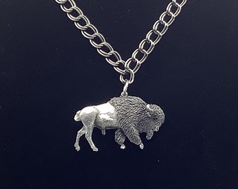 Bison Pewter Pendant Necklace, Buffalo Pendant Necklace