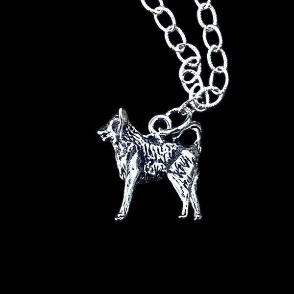 Alaskan Malamute Dog Necklace, Siberian Husky Necklace, Sterling Silver Sled Dog Charm