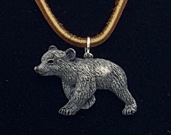Baby Bear Necklace, Bear Pendant Necklace Pewter
