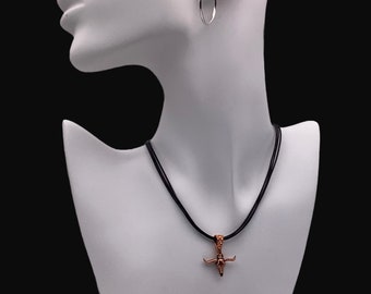 Western Vibes Leather Choker with Copper Longhorn Pendant