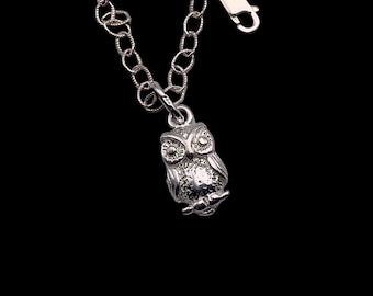 Tiny Sterling Silver Owl Charm, Owl Pendant Necklace, Custom Made Bird Lover Gift